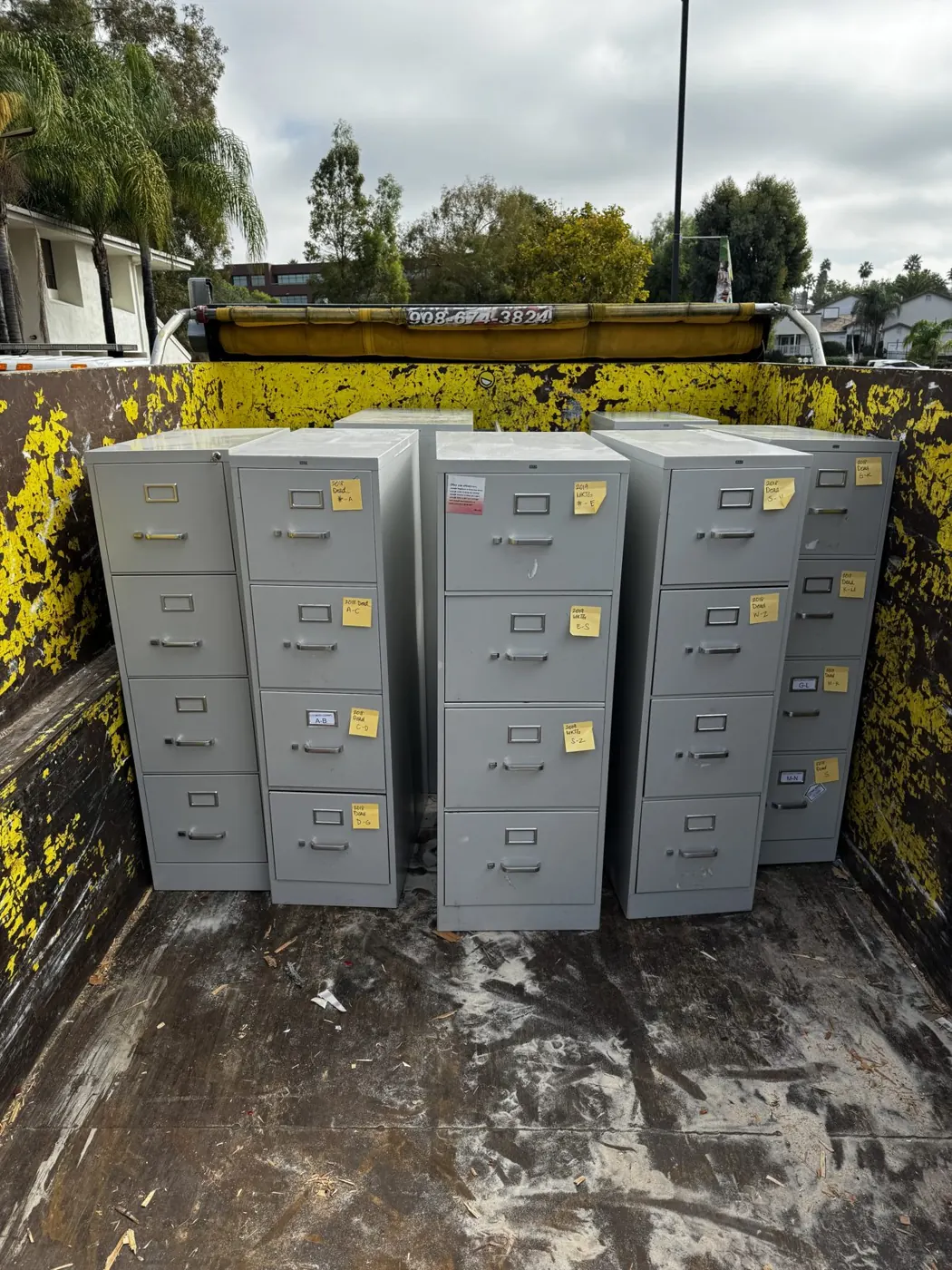 Filing cabinets loaded in the truck